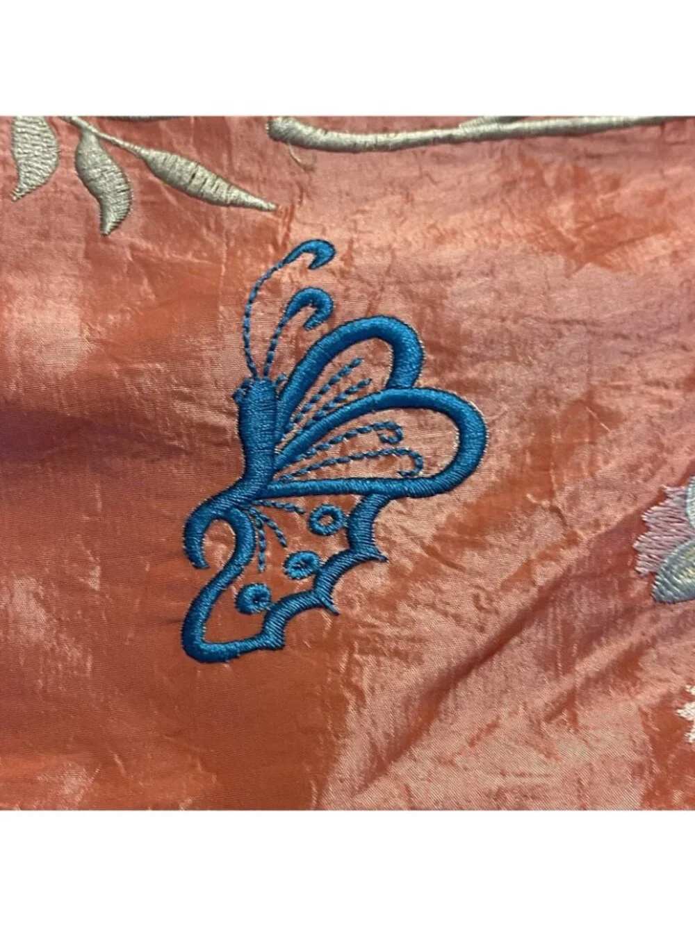 VTG Reversible Silk Embroidered Asian Open Jacket Floral Butterfly Boho SZ XL